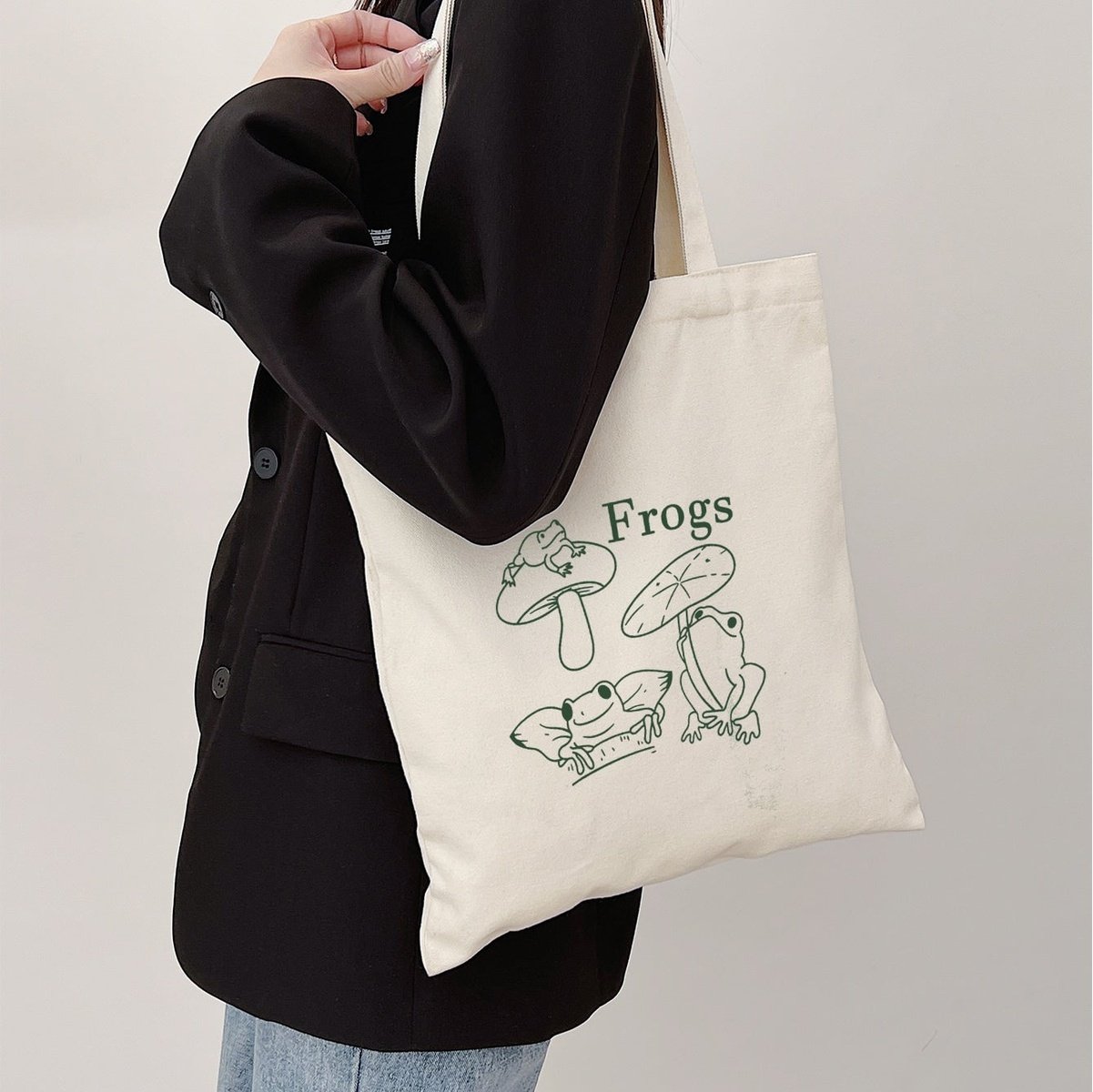 Frog Mushroom Pattern Shopper Bag
