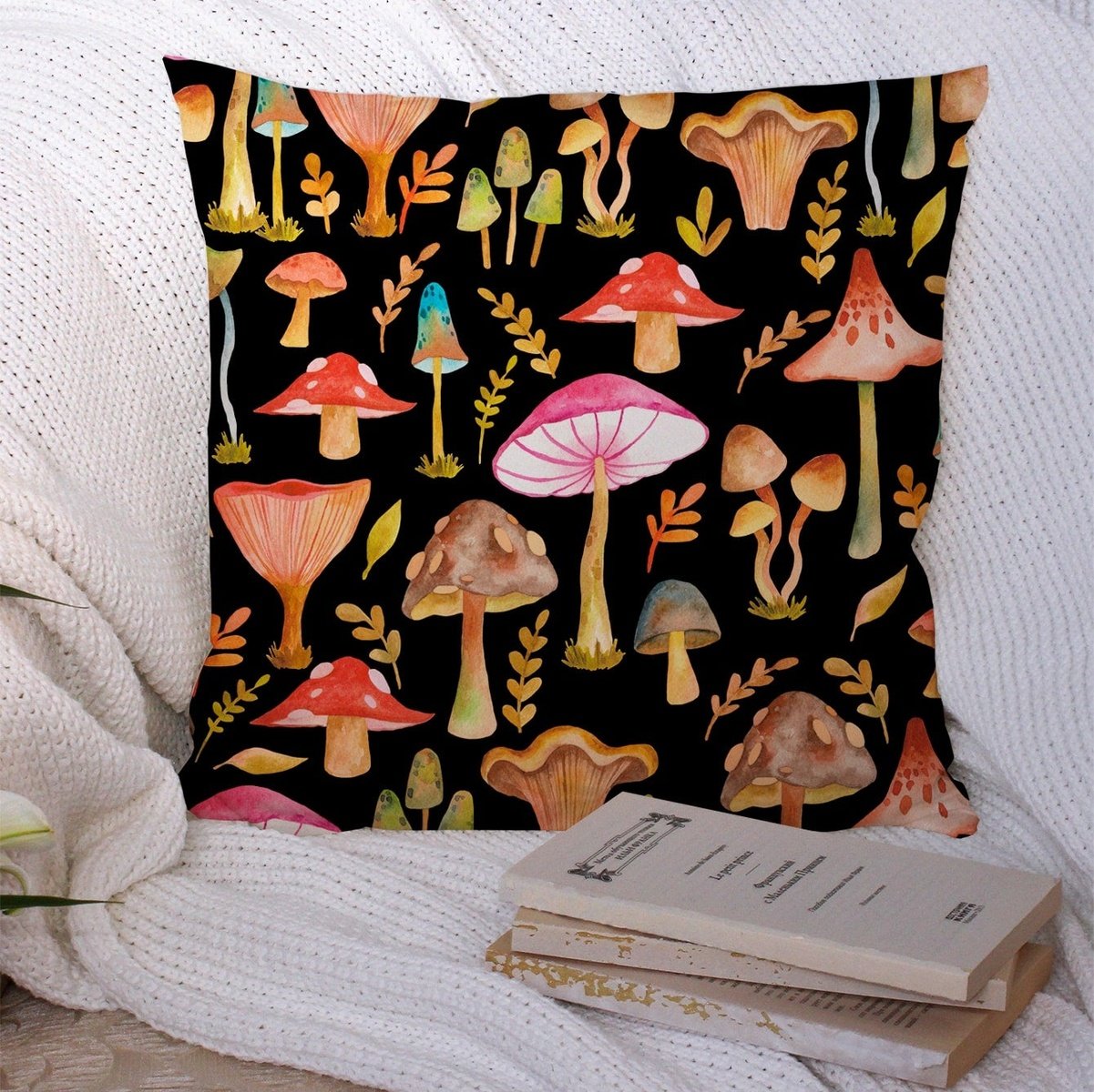 Mushroom Print Cushion Cover Without Filler